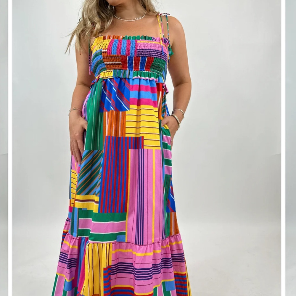 Bright Smocked Color Block Maxi Dress